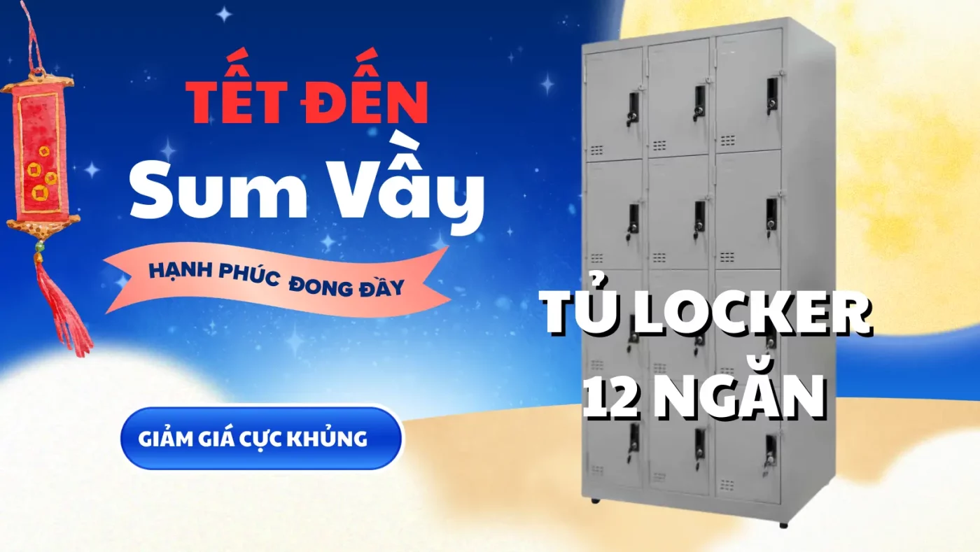 Tủ locker 12 ngăn sắt sơn tĩnh điện tại văn phòng hiện đại